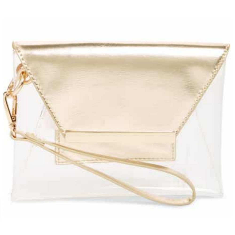 ❤️ LEITH from Nordstrom Women's transparent wristlet clutch with  gold accents
